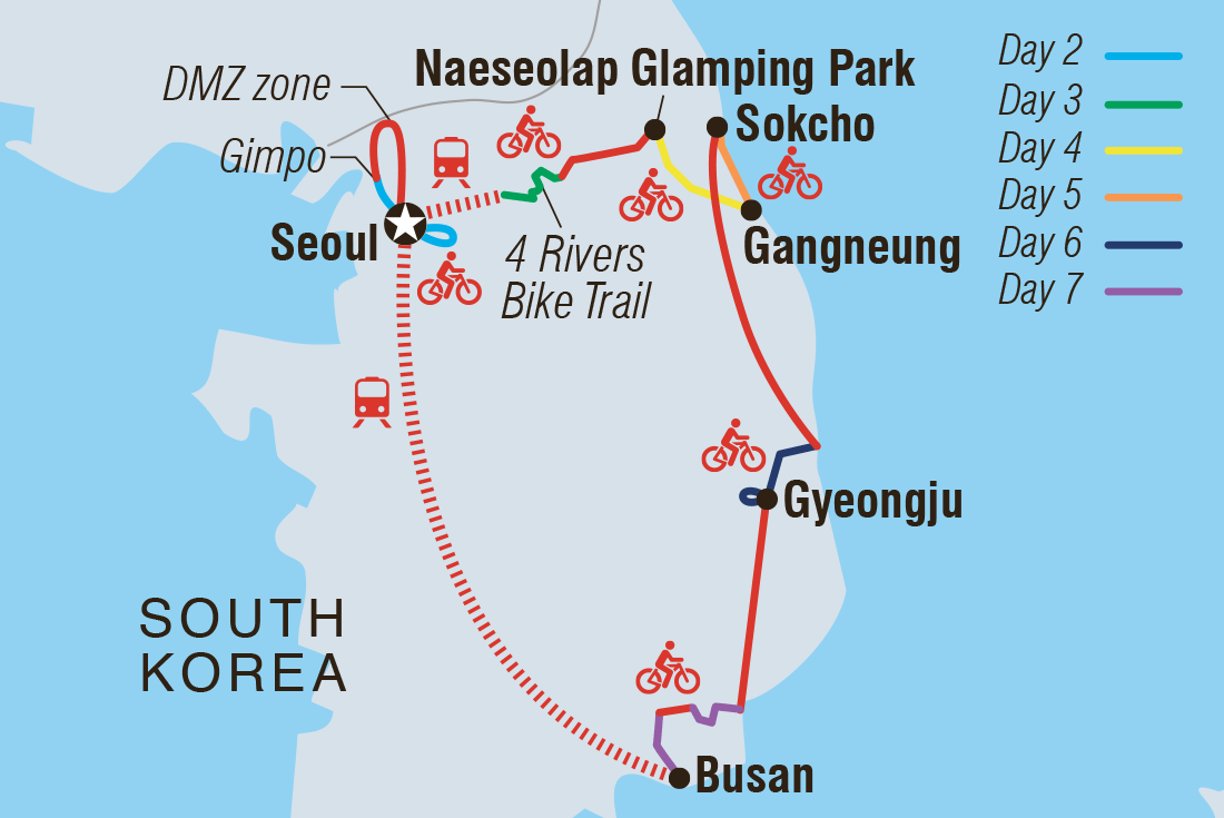 tourhub | Intrepid Travel | Cycle South Korea | Tour Map