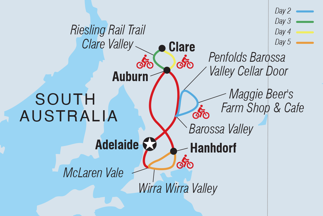tourhub | Intrepid Travel | Cycle South Australia's Wine Regions | Tour Map