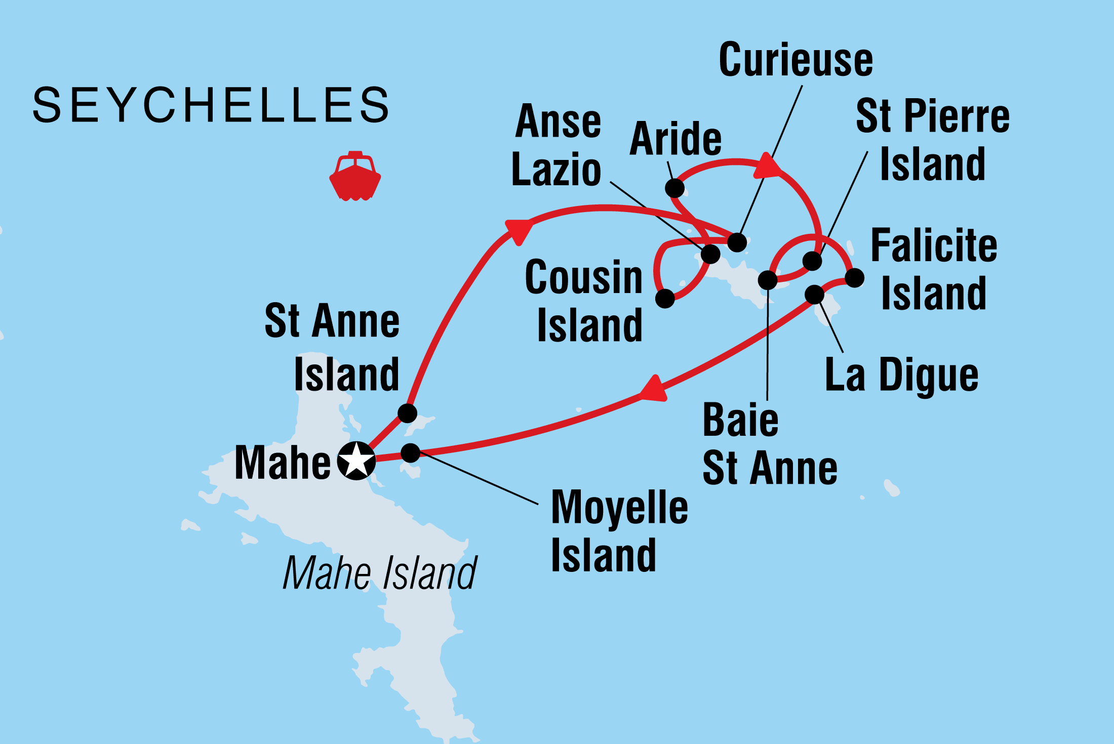 tourhub | Intrepid Travel | Cruising in the Seychelles (Garden of Eden) | DYKS | Route Map