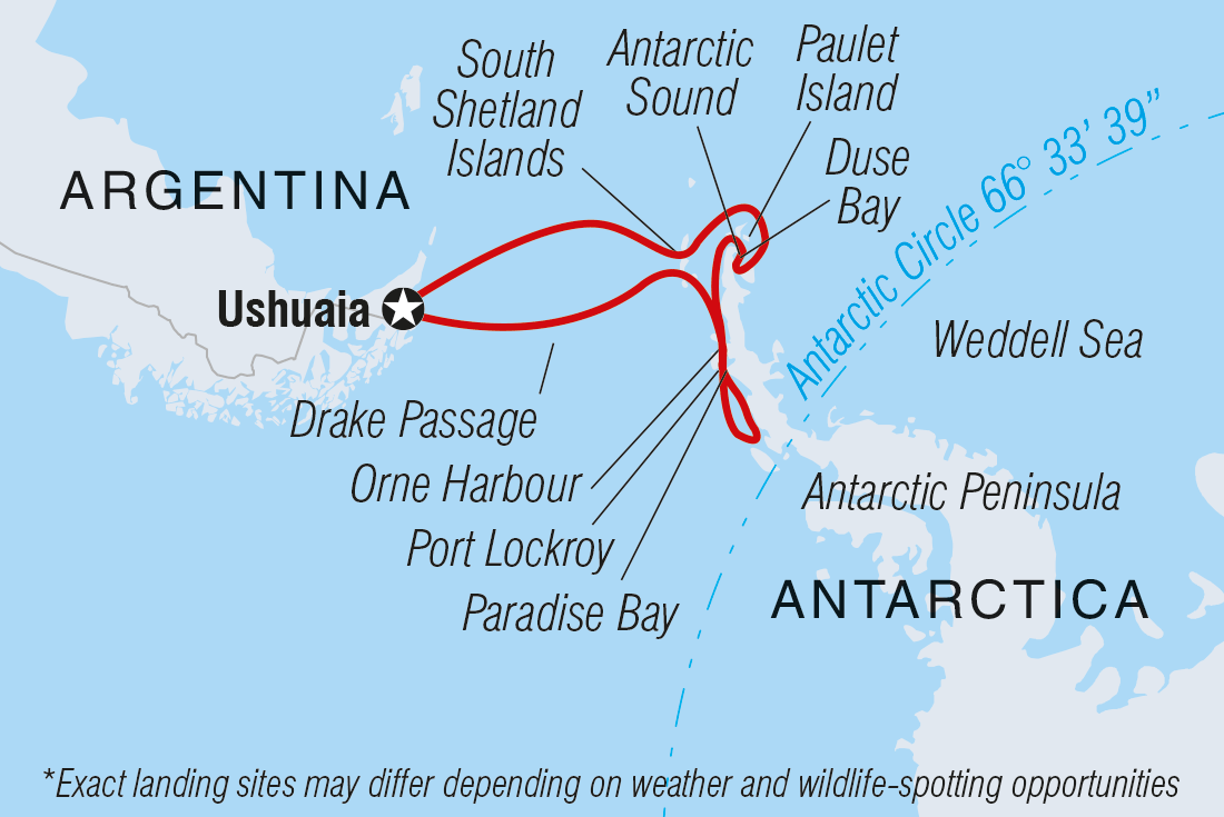 tourhub | Intrepid Travel | Best of Antarctica In Depth (Ocean Endeavour) | GQMAW | Route Map