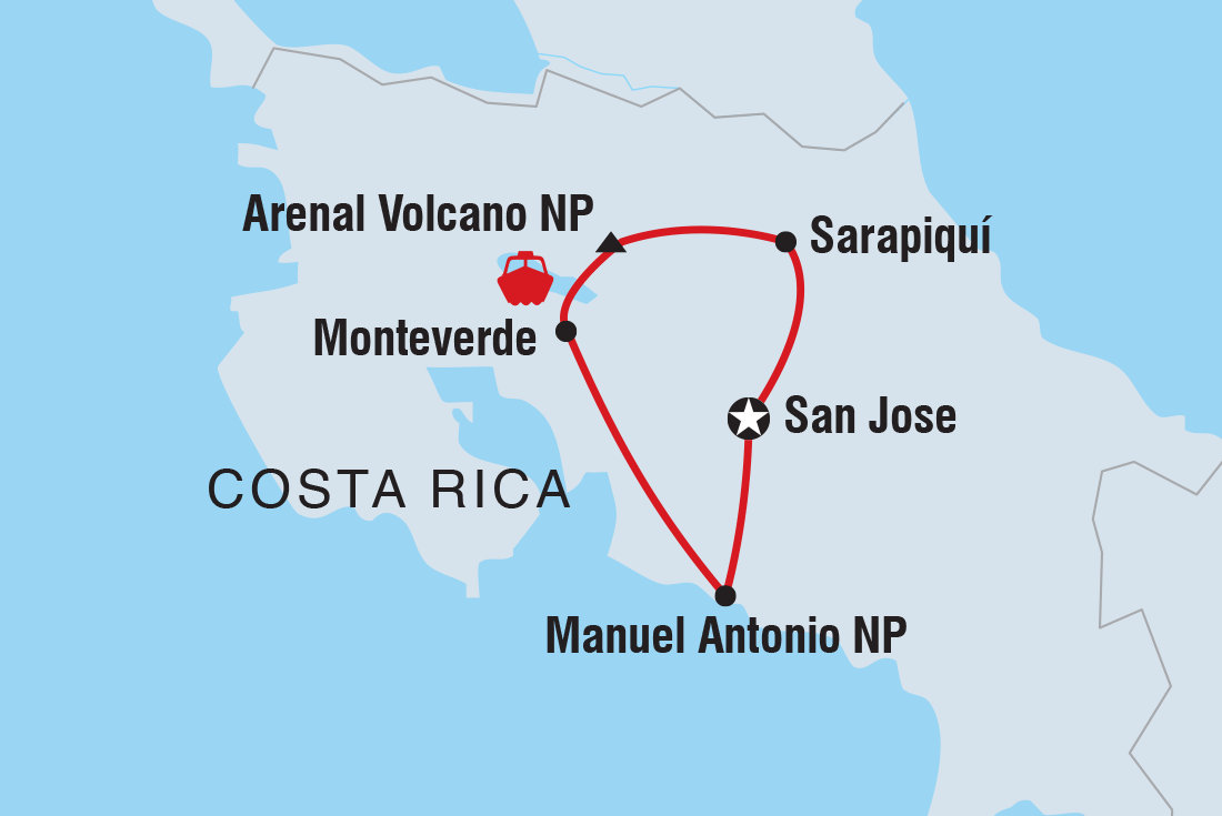tourhub | Intrepid Travel | Costa Rica Family Holiday with Teenagers | QCFS | Route Map