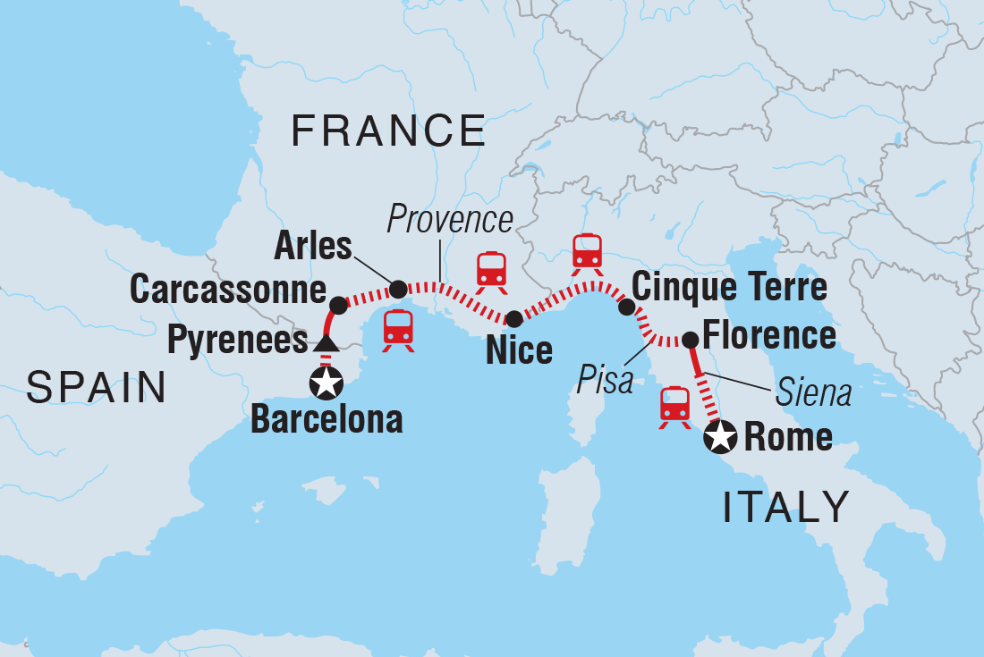 Barcelona to Rome Itinerary Map