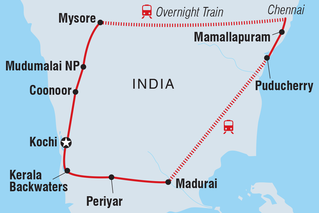 tourhub | Intrepid Travel | Southern India | HHSS | Route Map
