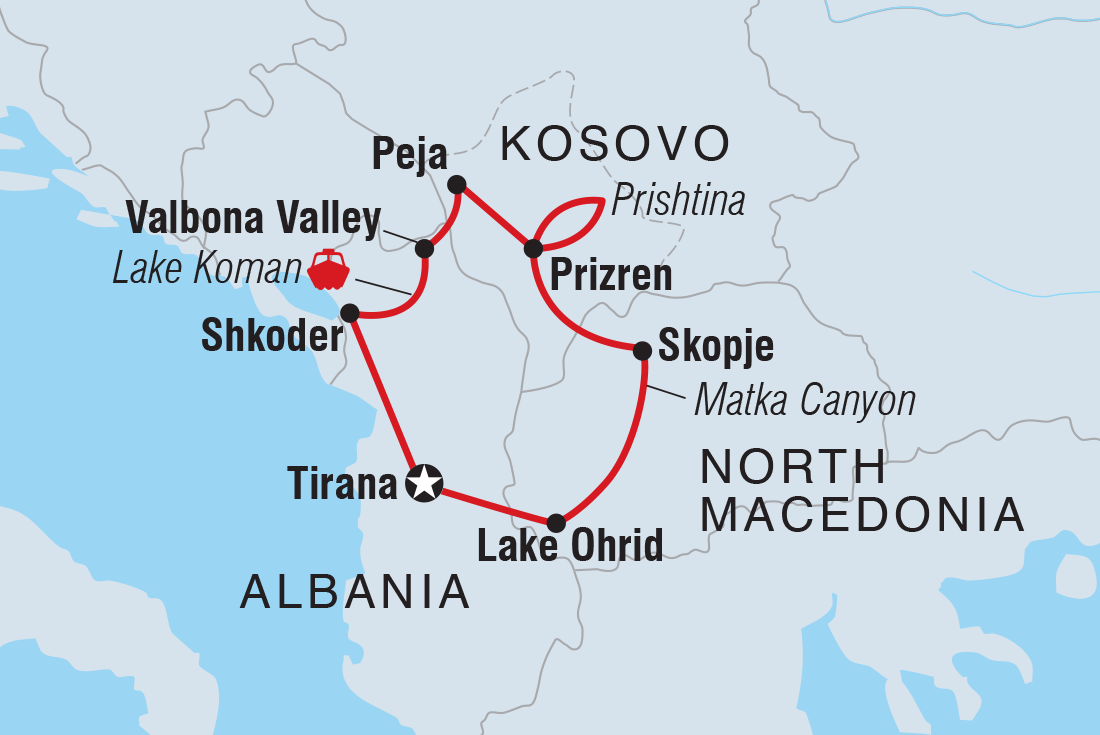 tourhub | Intrepid Travel | Kosovo, Albania & Macedonia Explorer | Tour Map