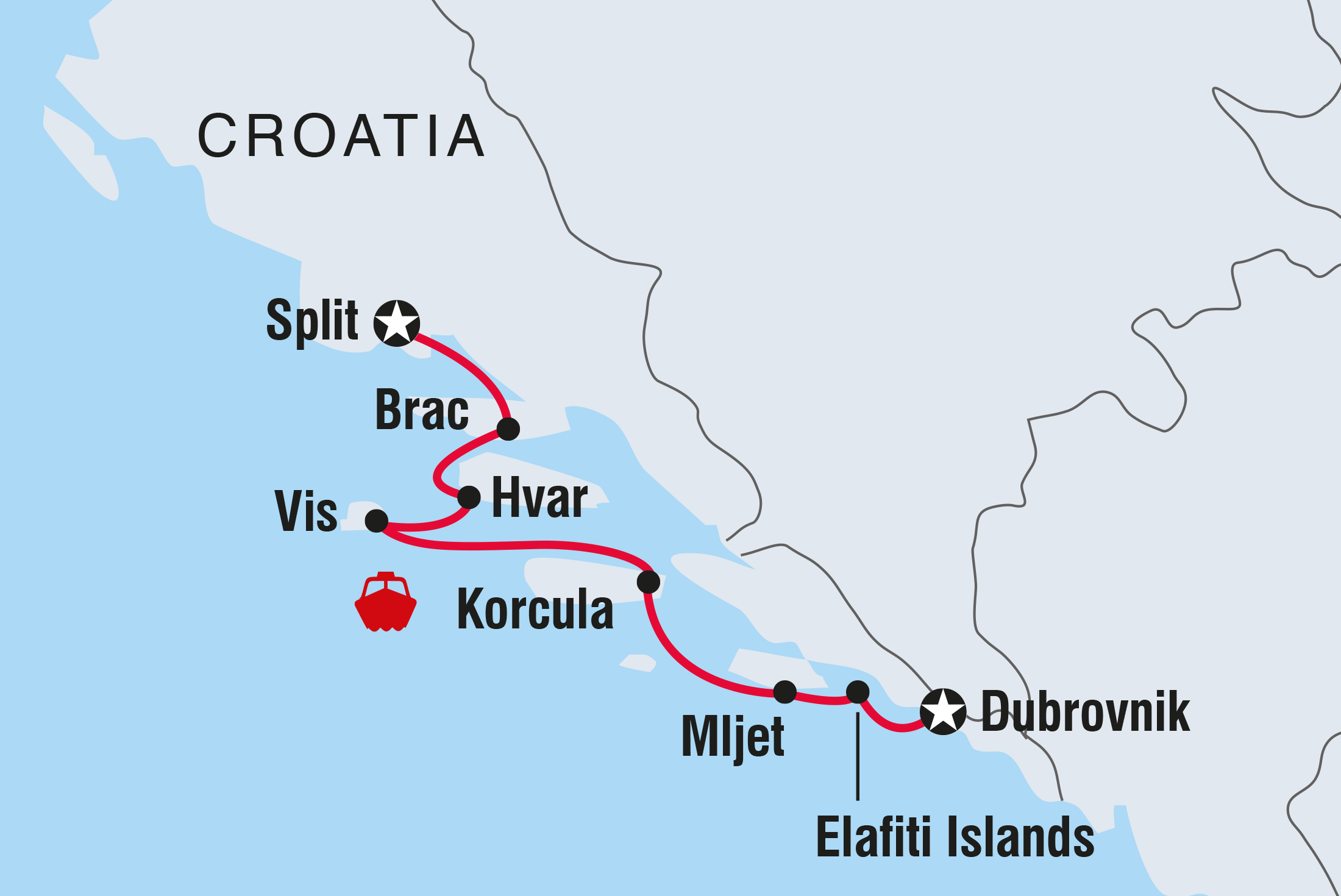 tourhub | Intrepid Travel | Croatia Sailing Adventure: Dubrovnik to Split | Tour Map