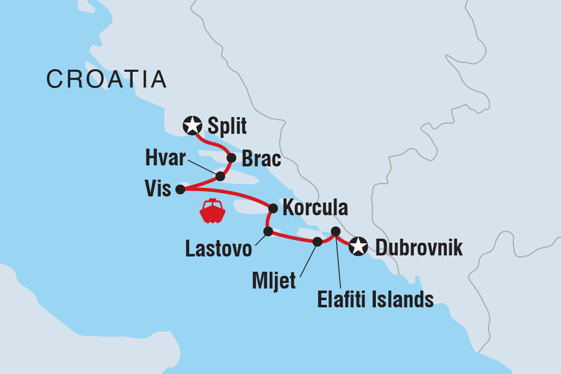 tourhub | Intrepid Travel | Croatia Sailing Adventure: Split to Dubrovnik | Tour Map