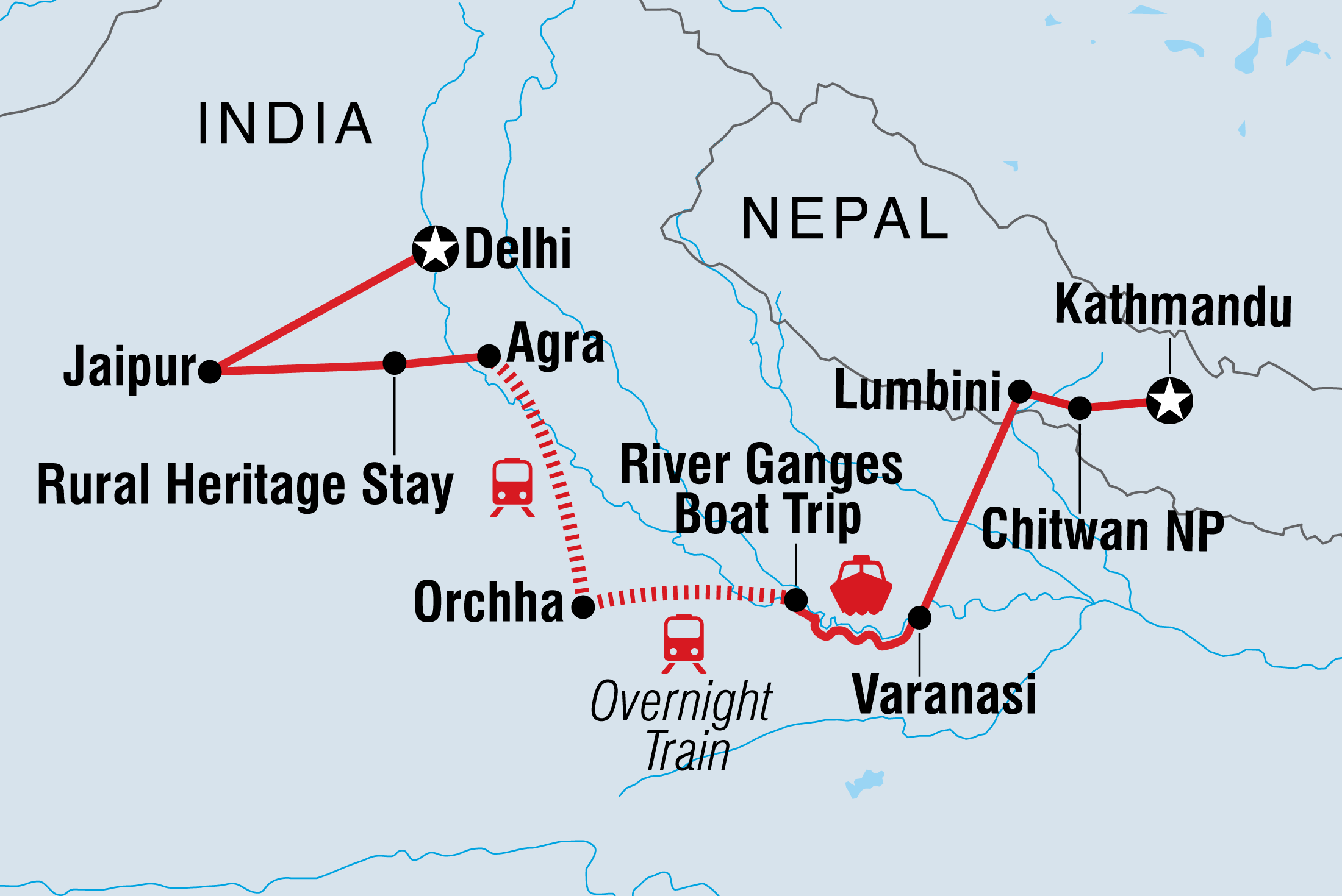 tourhub | Intrepid Travel | Highlights of India & Nepal | Tour Map