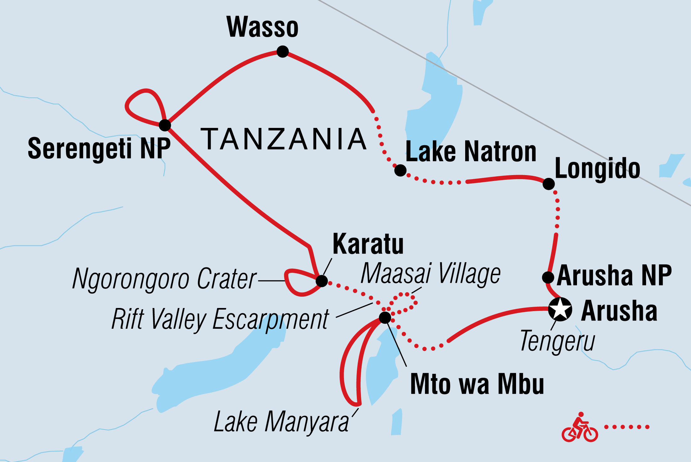 tourhub | Intrepid Travel | Cycle Tanzania | YTXC | Route Map