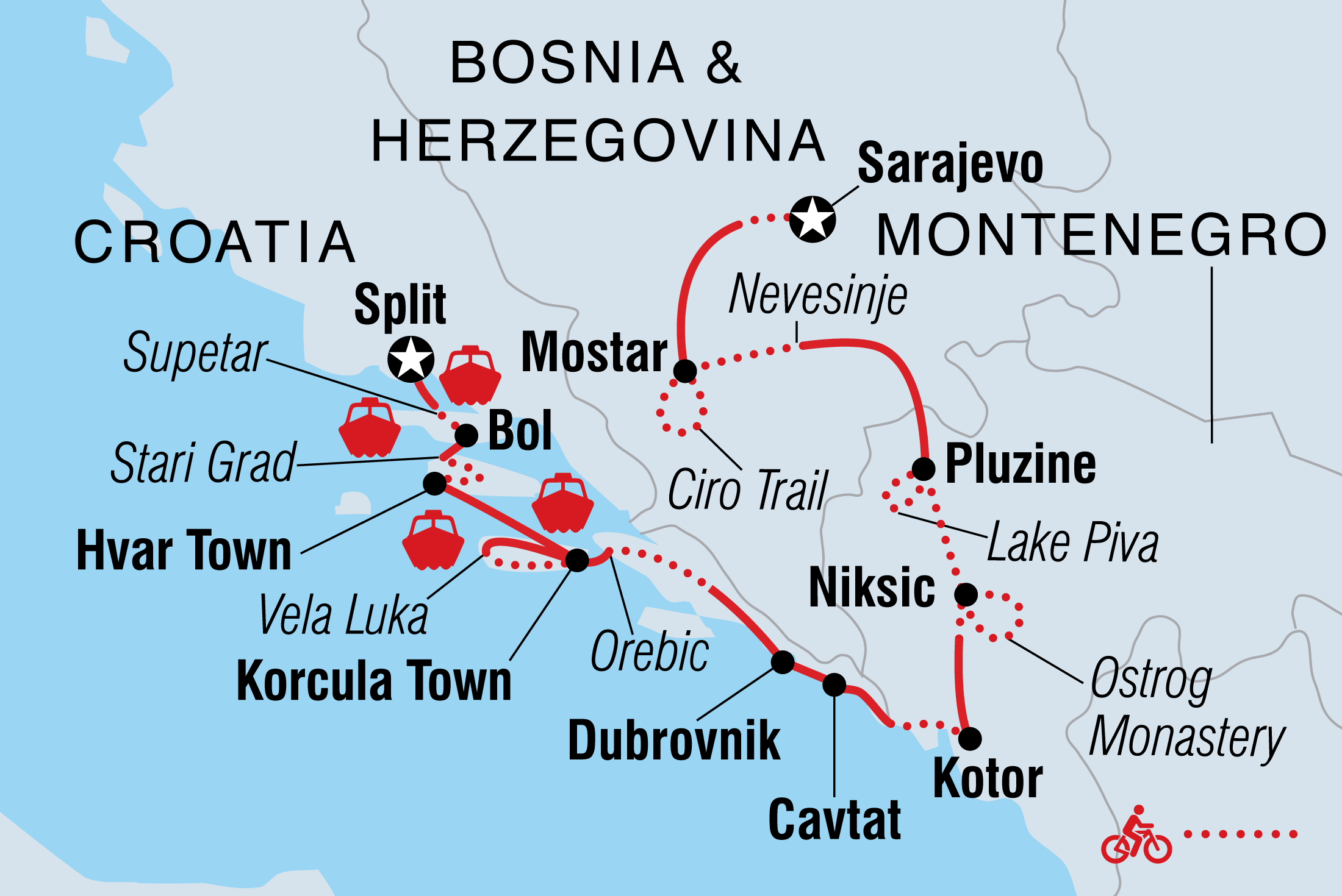 tourhub | Intrepid Travel | Cycle Croatia & the Balkans | Tour Map