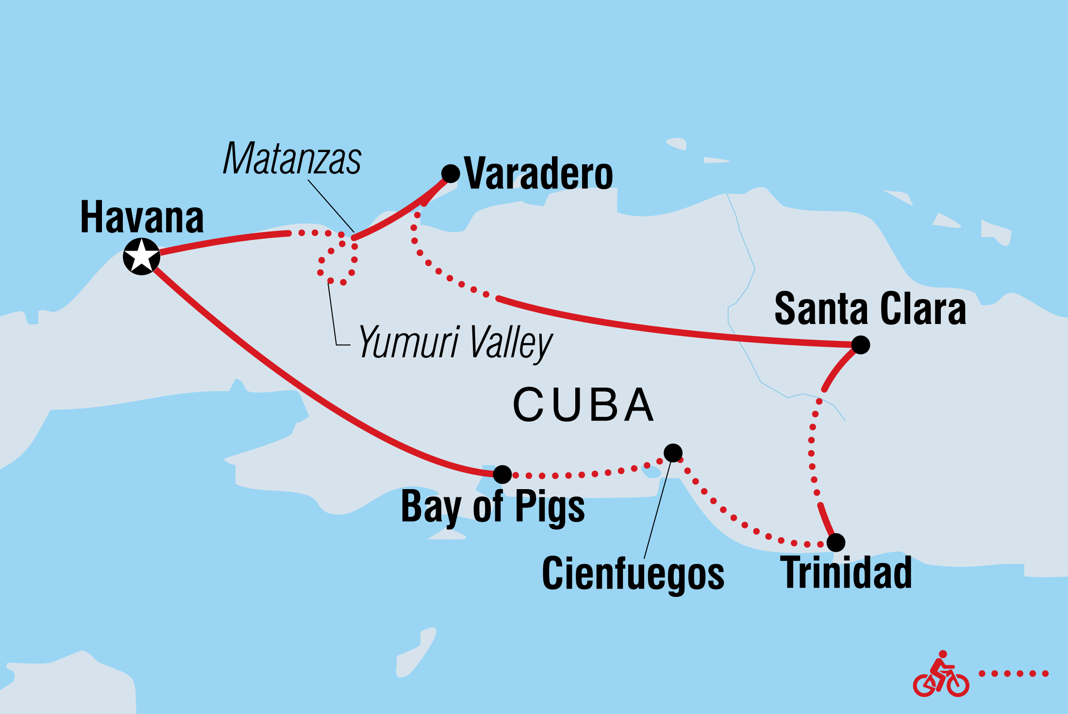 tourhub | Intrepid Travel | Cycle Cuba: East | QBXE | Route Map