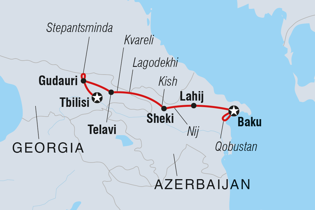 tourhub | Intrepid Travel | Highlights of Azerbaijan & Georgia  | Tour Map