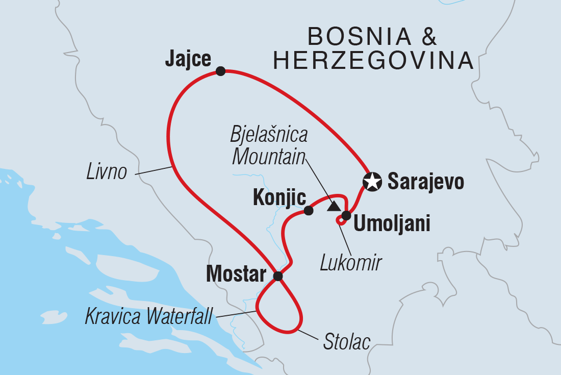 tourhub | Intrepid Travel | Bosnia & Herzegovina Adventure | WBSE | Route Map