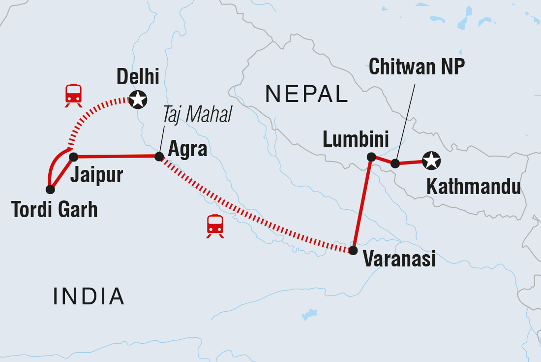 tourhub | Intrepid Travel | Real Delhi to Kathmandu | Tour Map