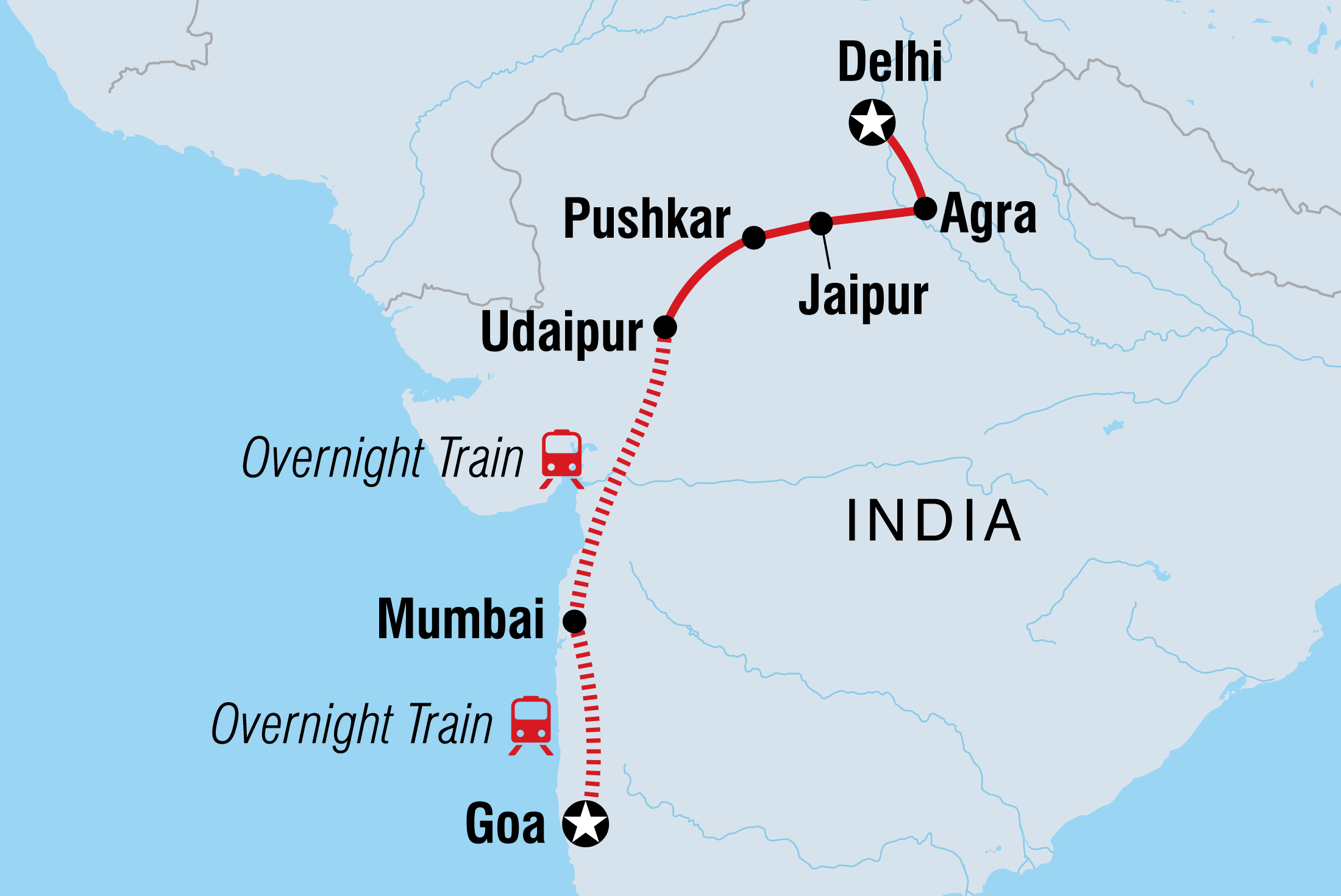 tourhub | Intrepid Travel | Delhi to Goa | Tour Map