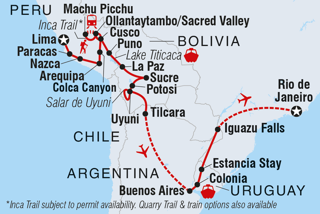 tourhub | Intrepid Travel | South America Highlights | Tour Map