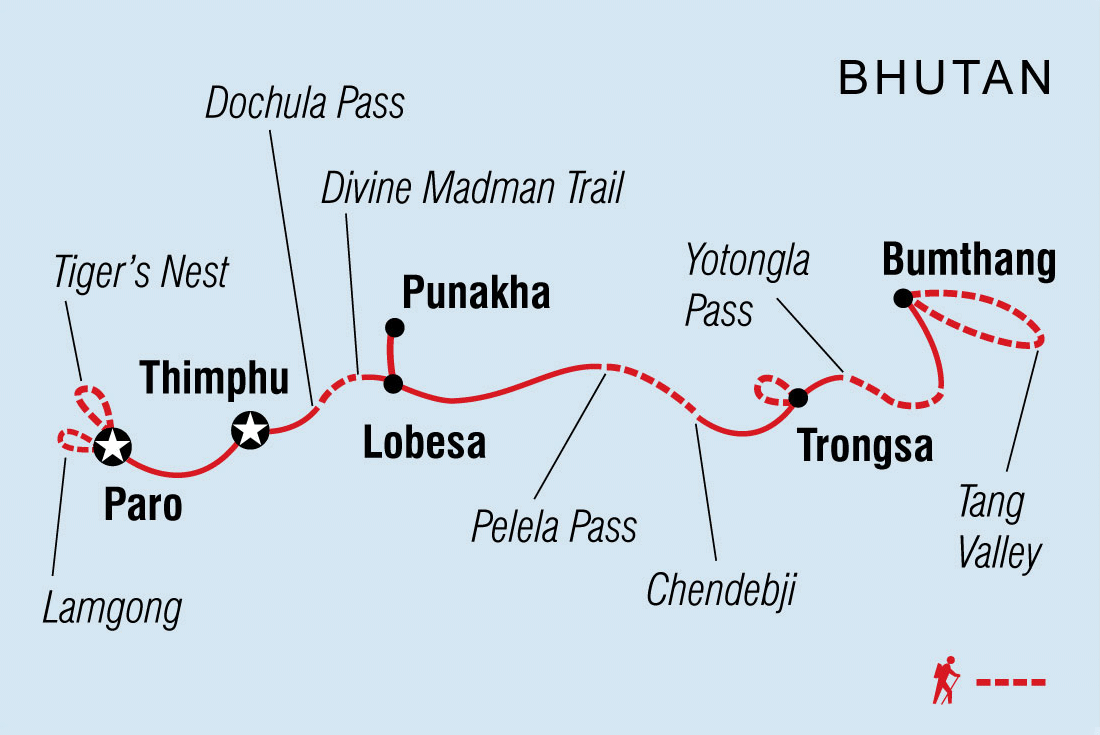 tourhub | Intrepid Travel | Bhutan Expedition: Hike the Trans Bhutan Trail | Tour Map