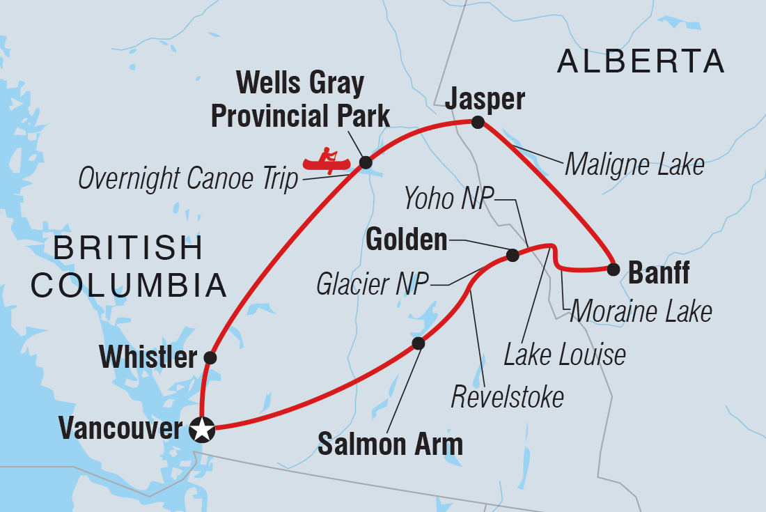 tourhub | Intrepid Travel | Canadian Rockies | SSOR | Route Map