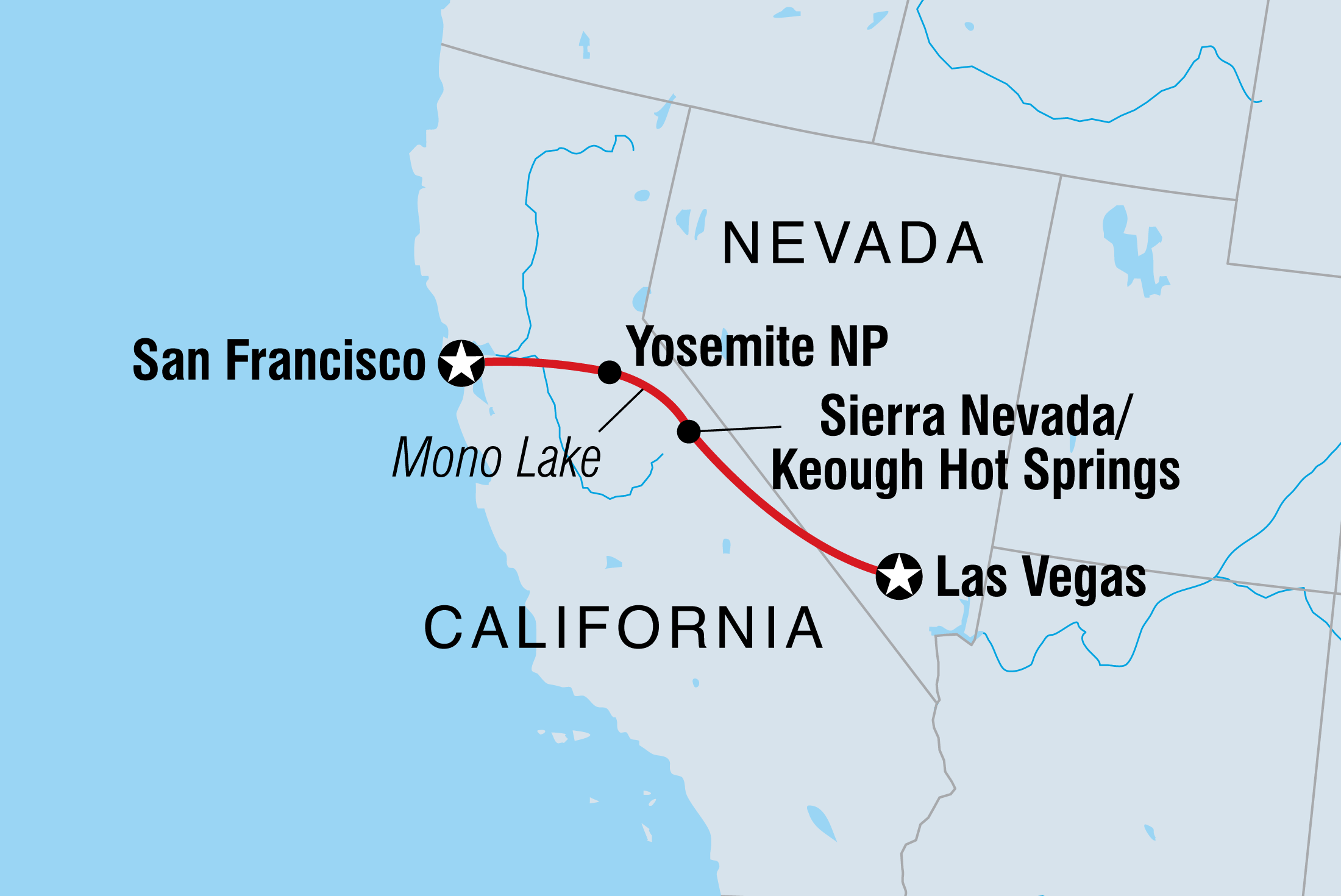 Vegas to San Fran Itinerary Map