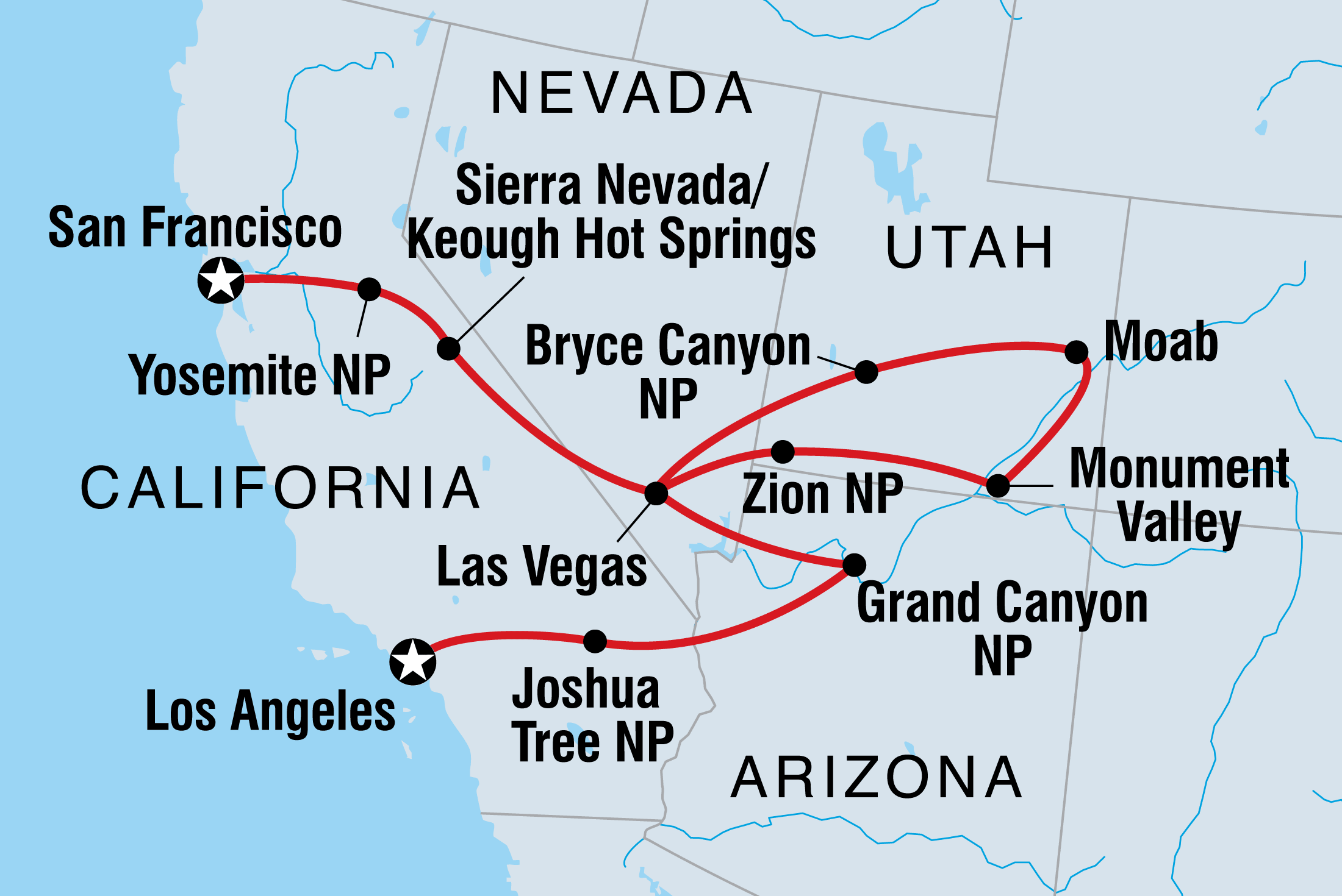 Western USA Highlights Itinerary Map
