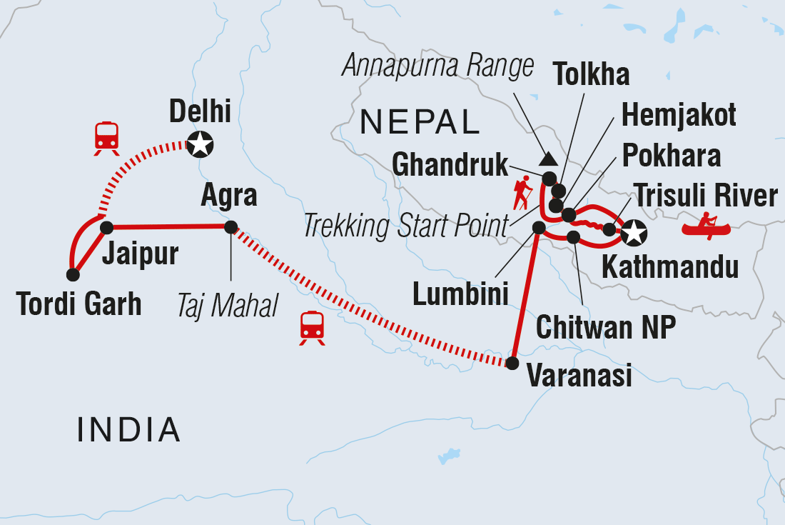 tourhub | Intrepid Travel | Epic India to Nepal | Tour Map