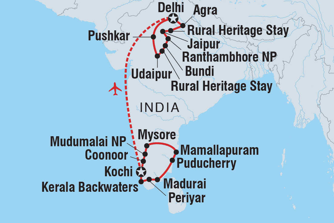 tourhub | Intrepid Travel | India South & North | Tour Map