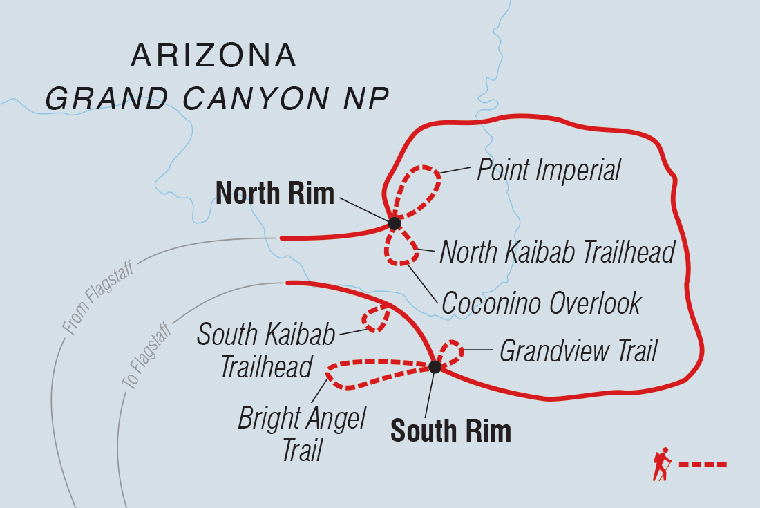 tourhub | Intrepid Travel | Hiking in the Grand Canyon: North & South Rims | Tour Map