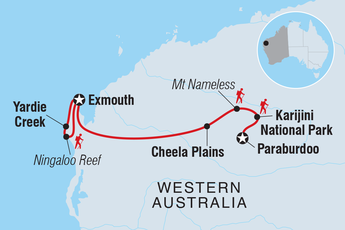 tourhub | Intrepid Travel | Walk Western Australia's Karijini & Ningaloo Reef | Tour Map