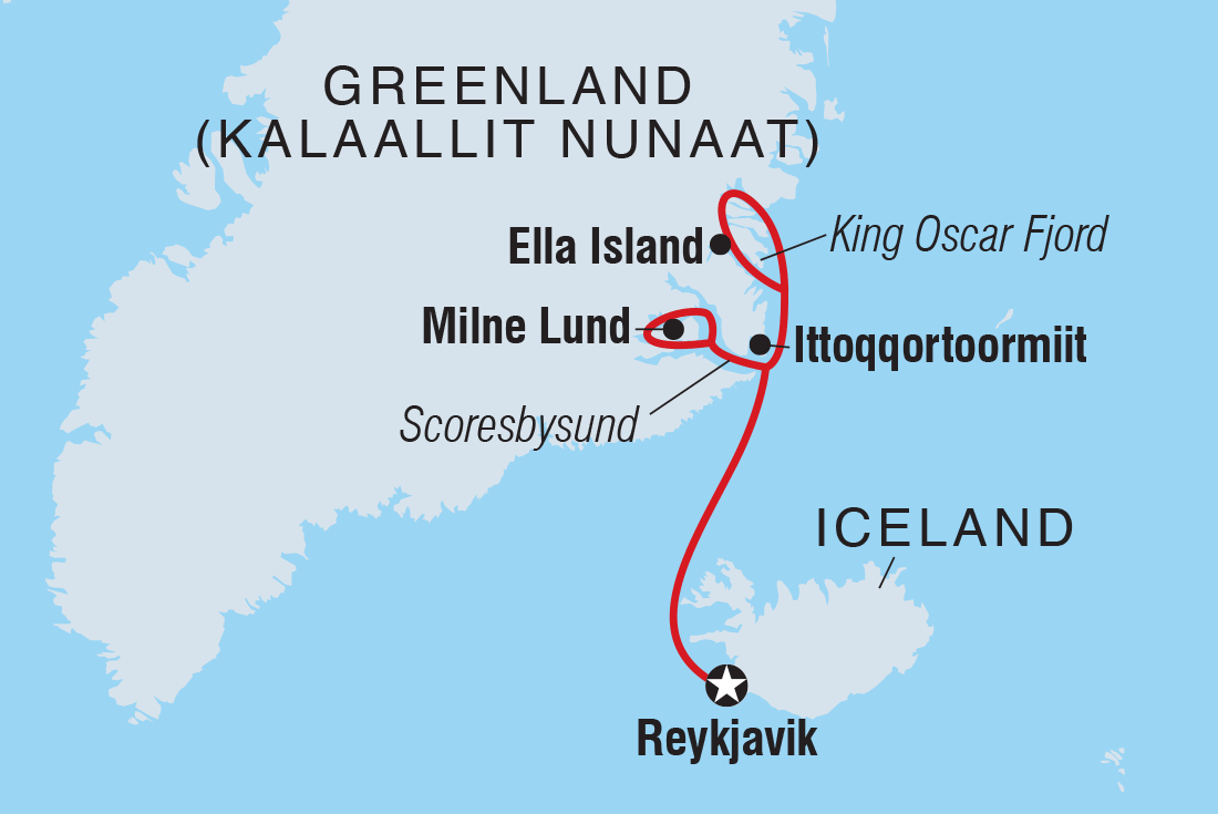 tourhub | Intrepid Travel | East Greenland and Iceland Northern Lights | Tour Map