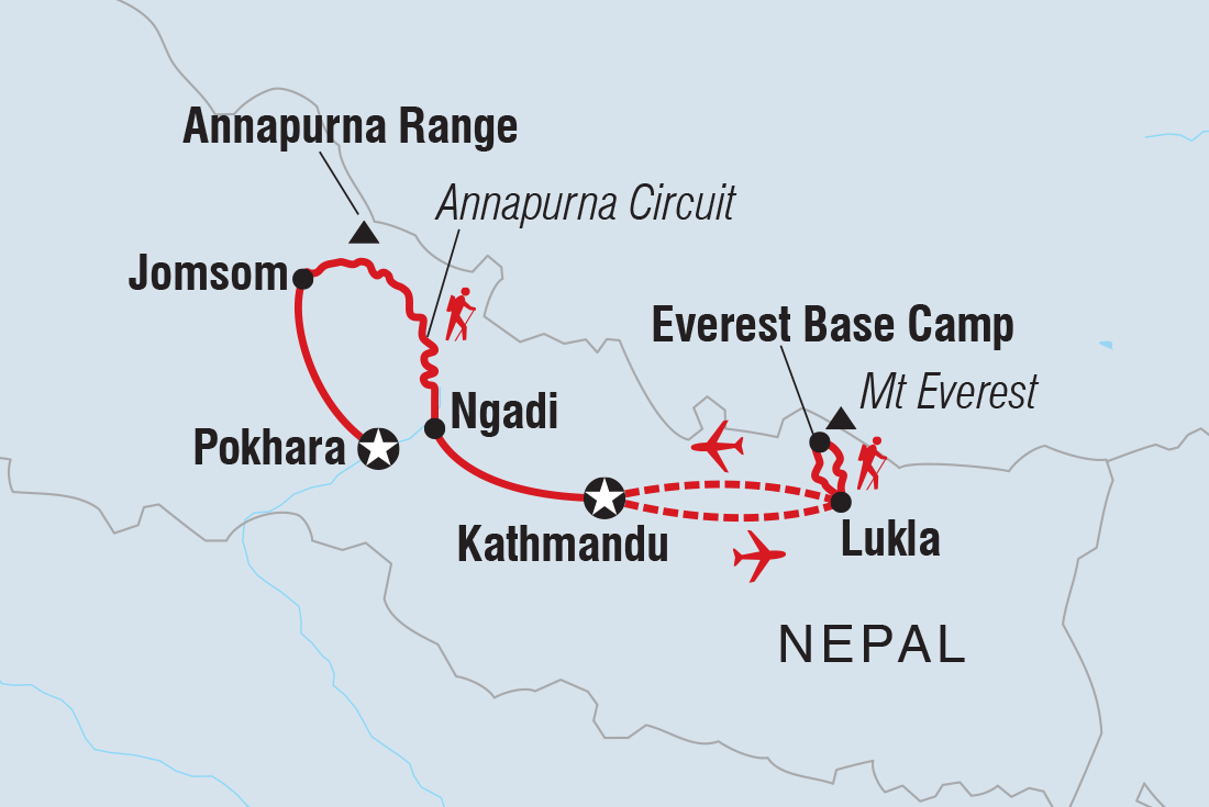 tourhub | Intrepid Travel | Everest Base Camp & Annapurna Circuit Trek | Tour Map