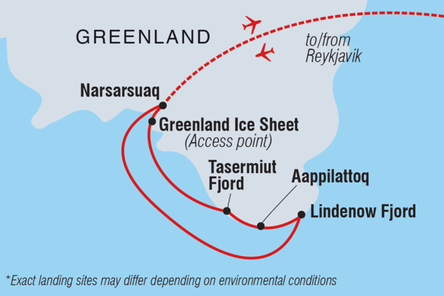 Greenland Explorer: Sail and Soar the Alpine Arctic (Ultramarine) Itinerary Map