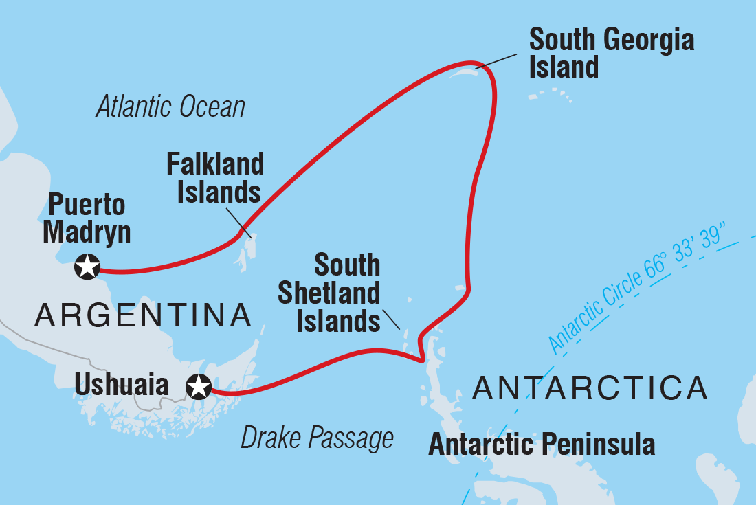 tourhub | Intrepid Travel | Shackleton's Falklands, South Georgia and Antarctica Expedition (Ocean Endeavour)  | Tour Map