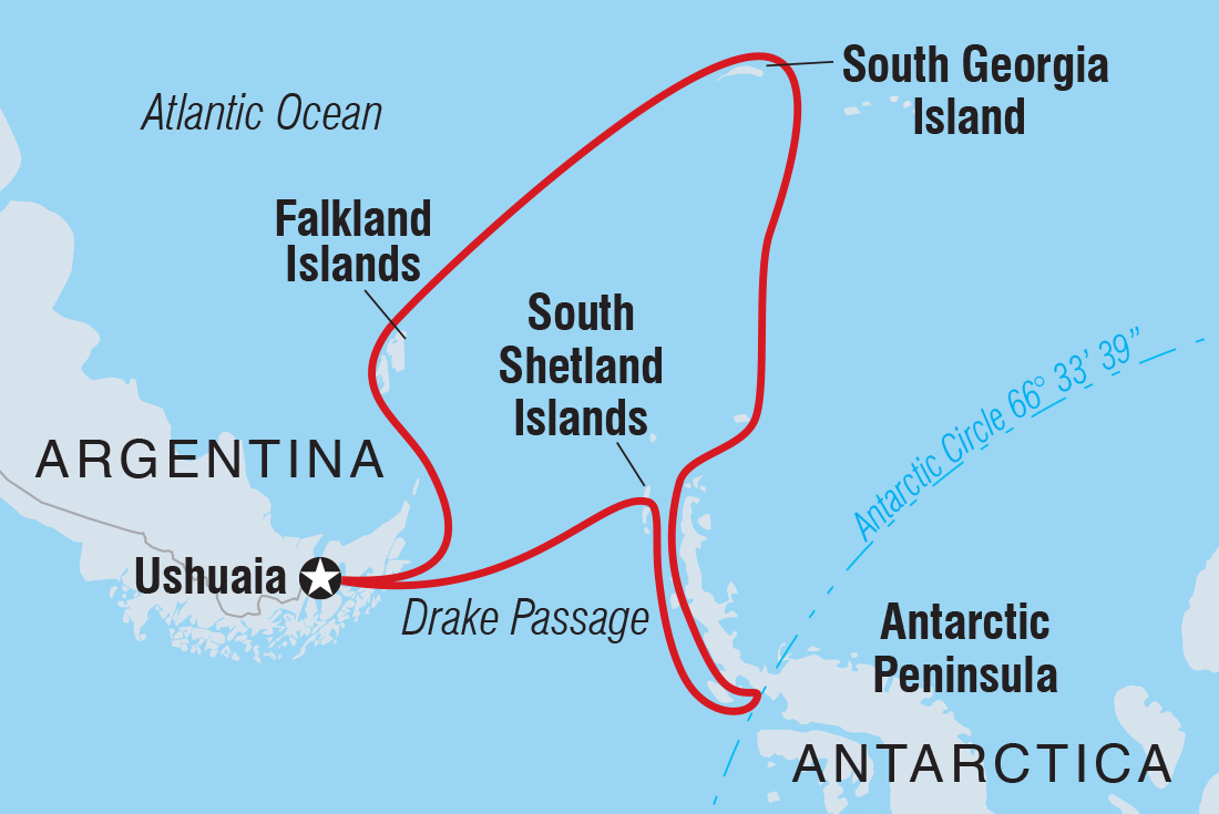 Ultimate Antarctica: Falklands, South Georgia & the Antarctic Circle (Ocean Endeavour) Itinerary Map