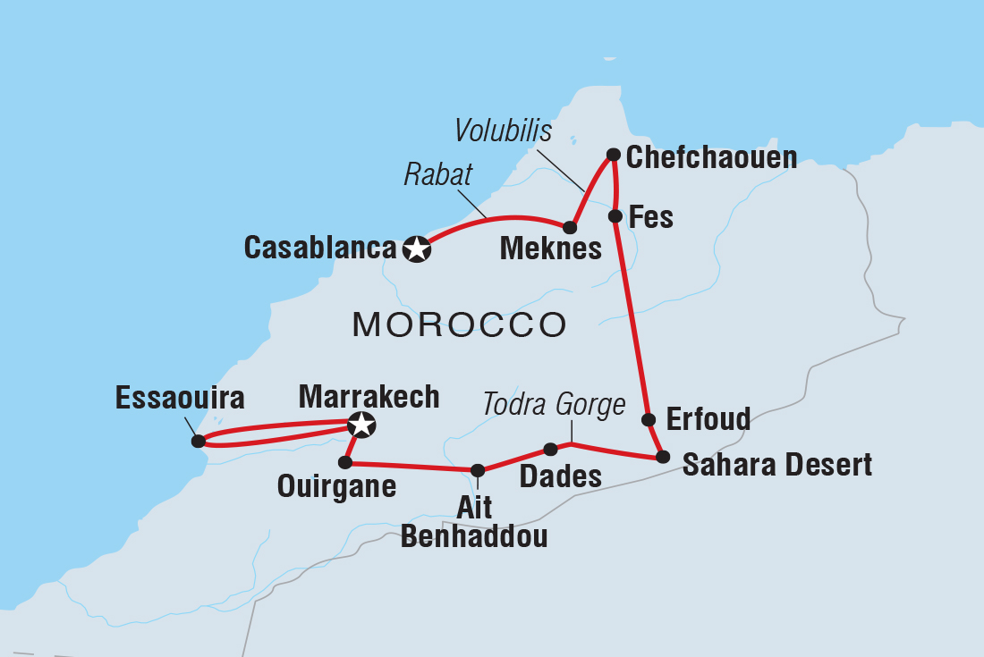 tourhub | Intrepid Travel | Premium Morocco in Depth with Essaouira | Tour Map