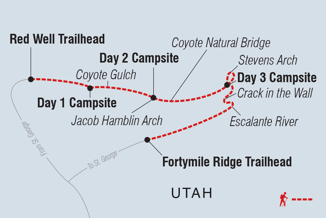 tourhub | Intrepid Travel | Hiking and Backpacking Utah's Coyote Gulch		 | Tour Map