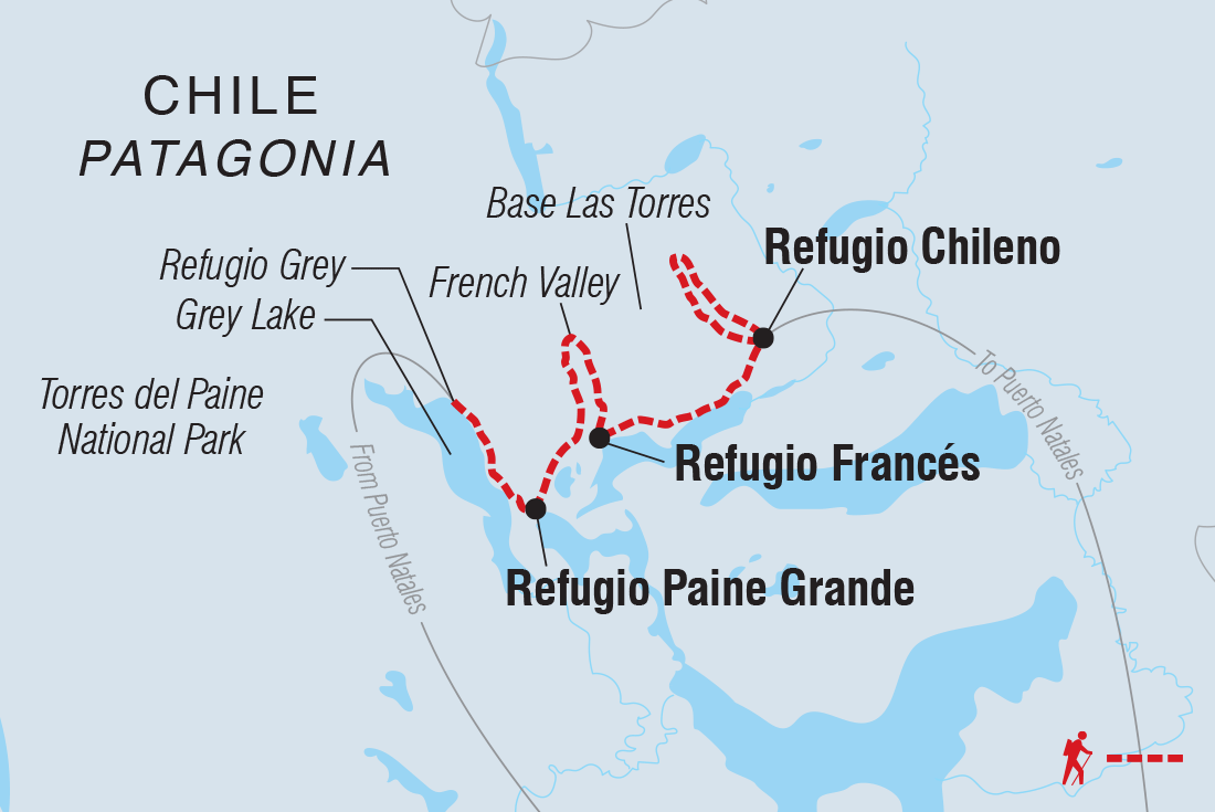 tourhub | Intrepid Travel | Patagonia: Torres del Paine Classic W Trek | Tour Map