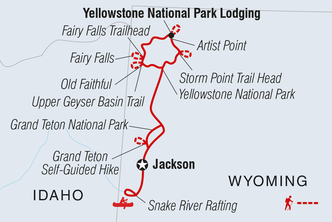 Hiking the Best of Yellowstone and Grand Tetons Itinerary Map