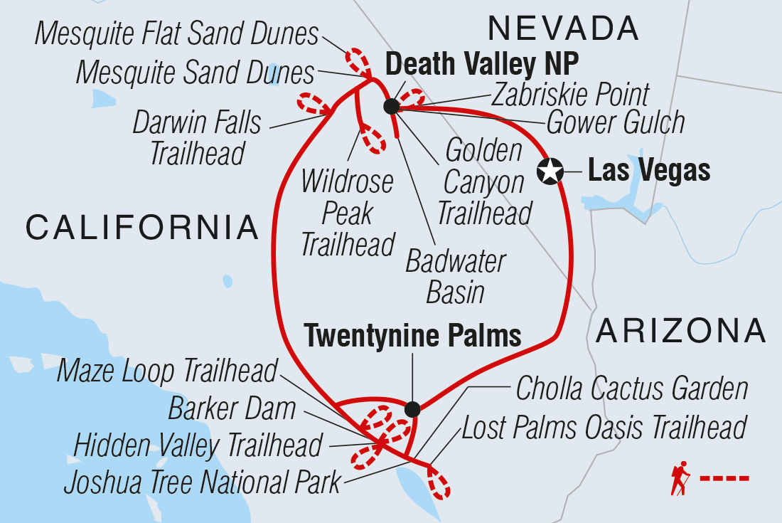 Hiking the best of Death Valley & Joshua Tree Itinerary Map