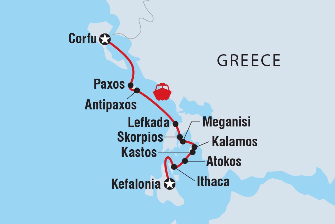 tourhub | Intrepid Travel | Greece Sailing Adventure: Kefalonia to Corfu | Tour Map