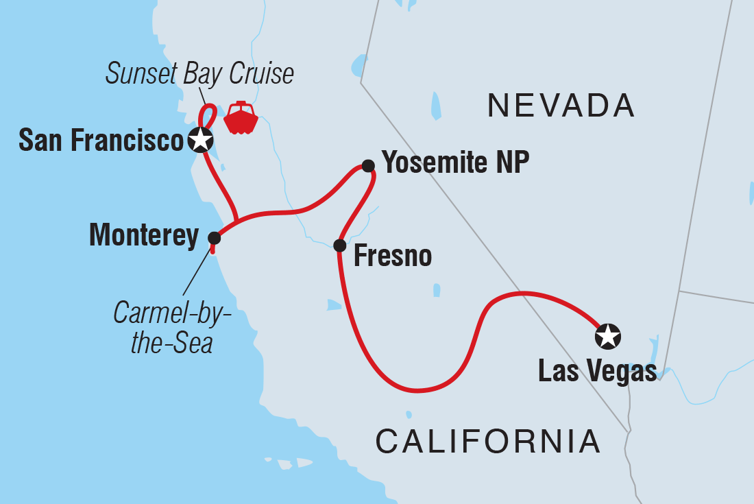 Las Vegas to San Fran:  Parks, Canyons, Valleys Itinerary Map
