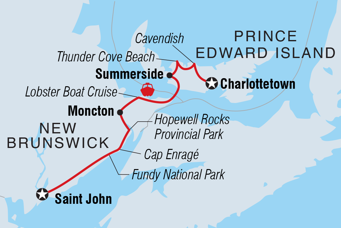 tourhub | Intrepid Travel | The Maritimes:  Prince Edward Island to New Brunswick | Tour Map