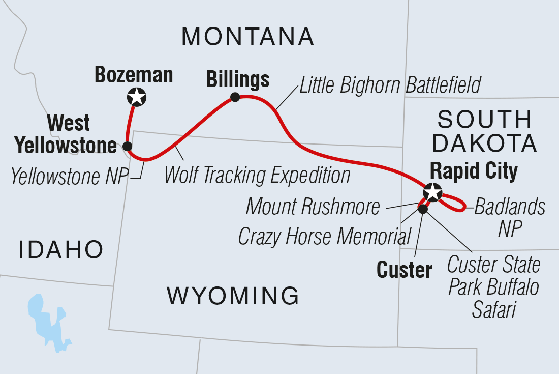 tourhub | Intrepid Travel | South Dakota to Yellowstone Parks Explorer		 | Tour Map