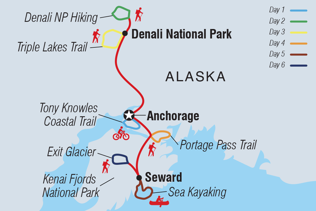 tourhub | Intrepid Travel | Alaska Hike, Bike & Kayak | Tour Map