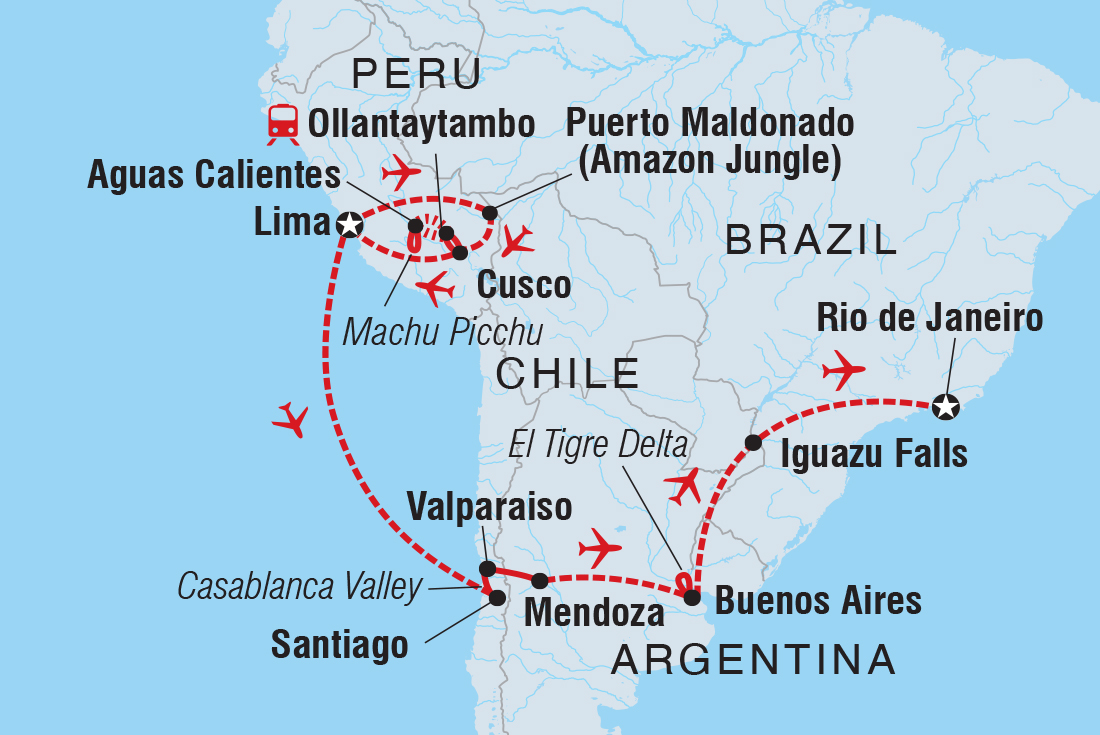 tourhub | Intrepid Travel | Premium Highlights of South America | Tour Map