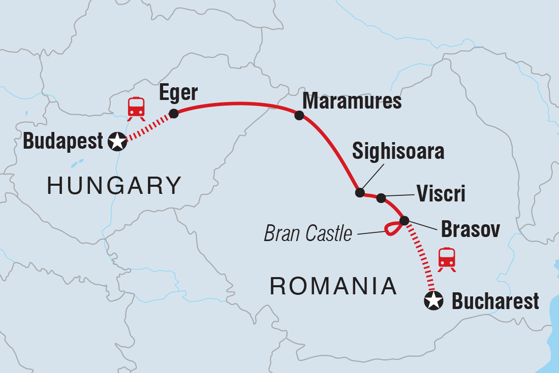 tourhub | Intrepid Travel | Budapest to Bucharest | Tour Map