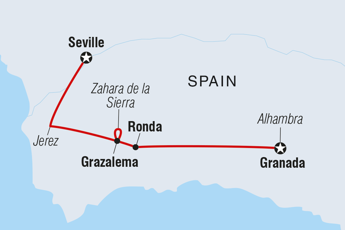 Highlights of Andalucia Itinerary Map