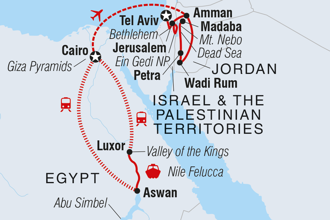 tourhub | Intrepid Travel | Epic Egypt, Jordan, Israel & the Palestinian Territories  | Tour Map