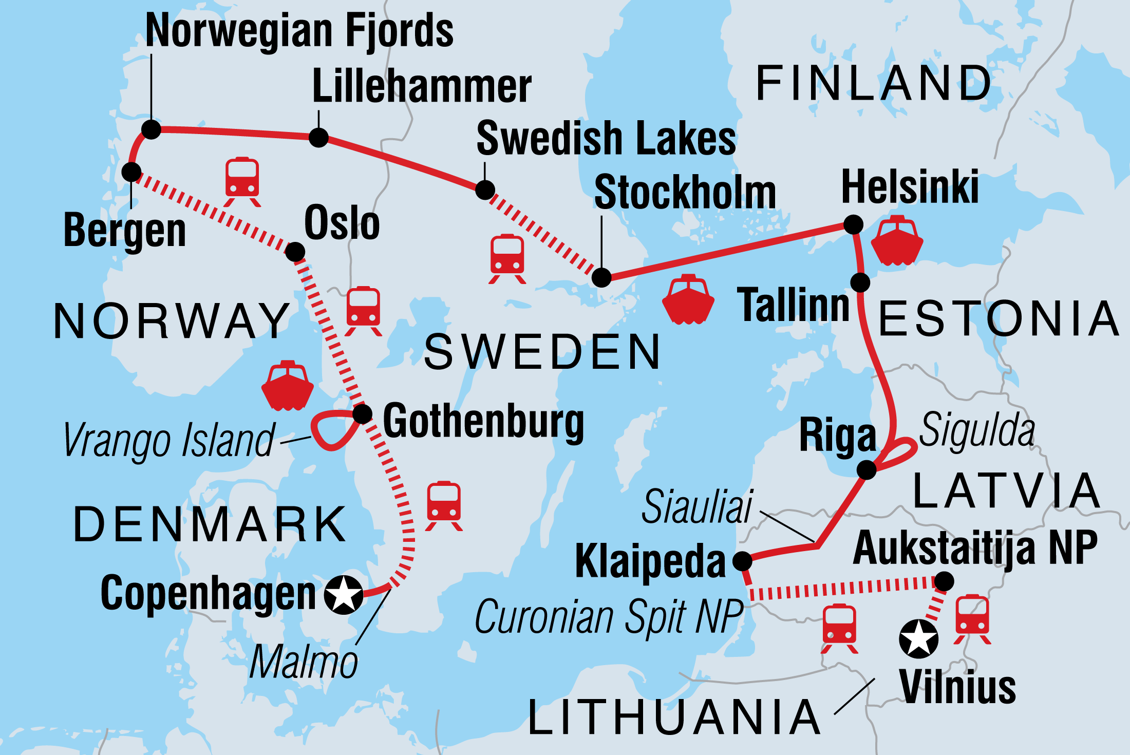 Scandinavia & Baltic Circuit Itinerary Map
