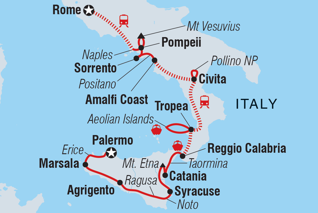 Rome to Sicily Itinerary Map