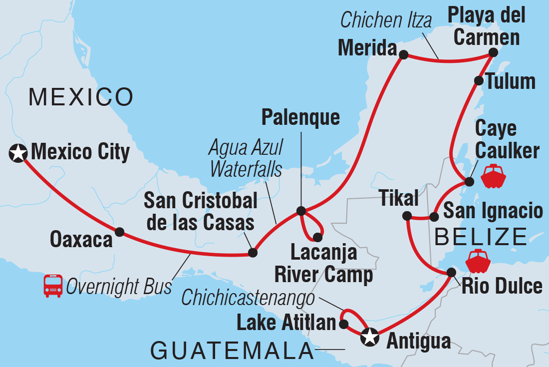 tourhub | Intrepid Travel | Epic Mexico, Belize & Guatemala | Tour Map