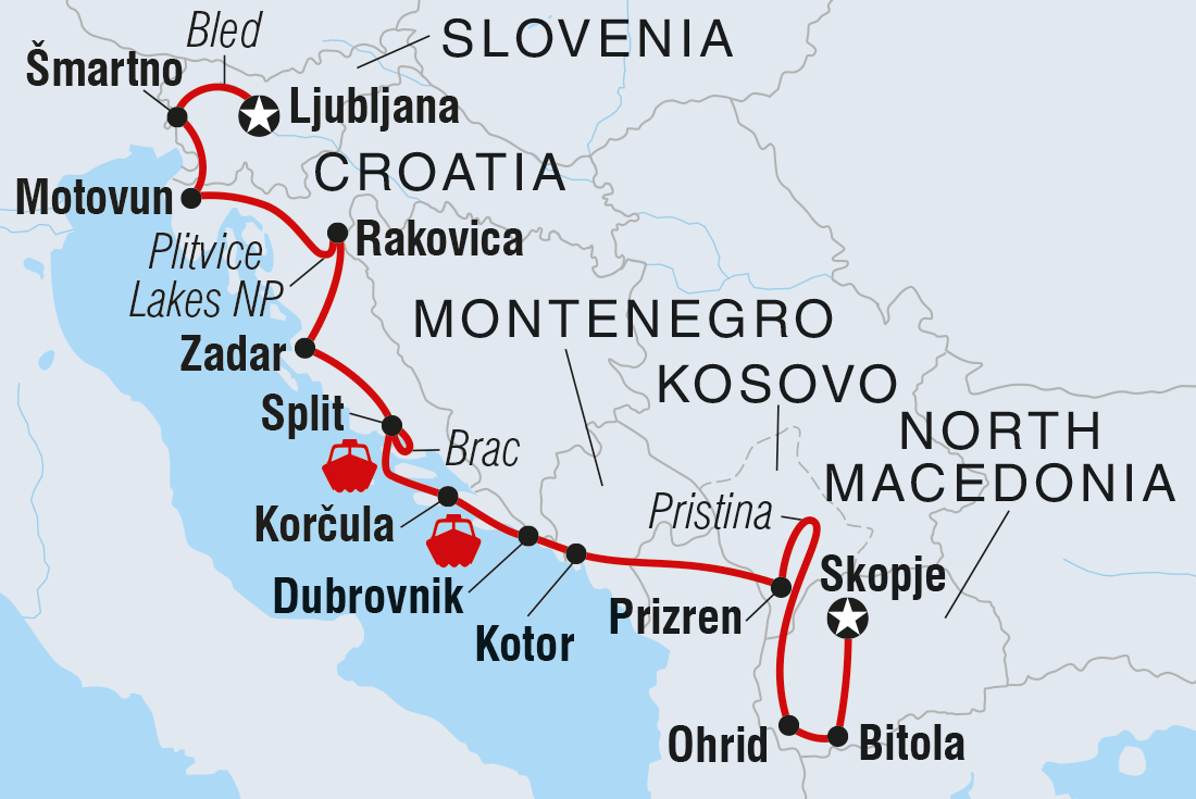 Slovenia to Macedonia Real Food Adventure Itinerary Map